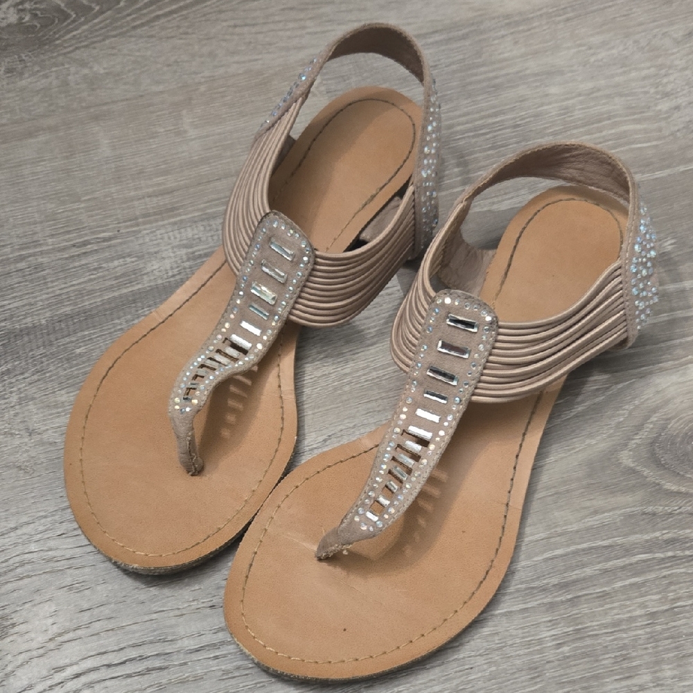 Elegant Tan Sandals with Rhinestone Accents